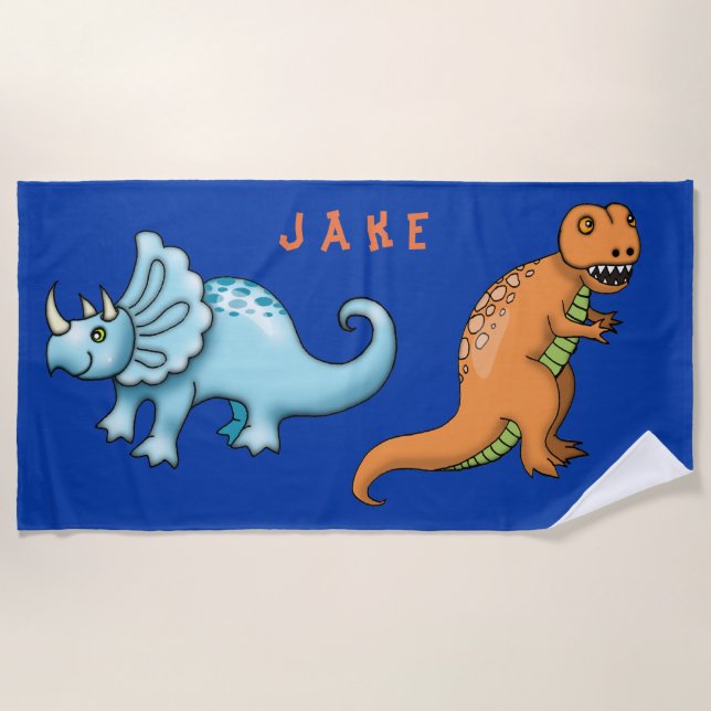 Cute Kids Dinosaur Fun Beach Towel (Front)