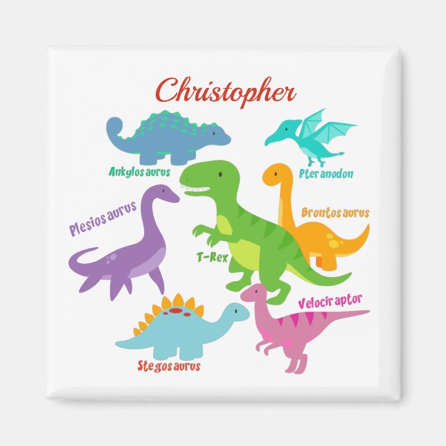 Cute Kids Dinosaur Names Personalised Magnet (Front)