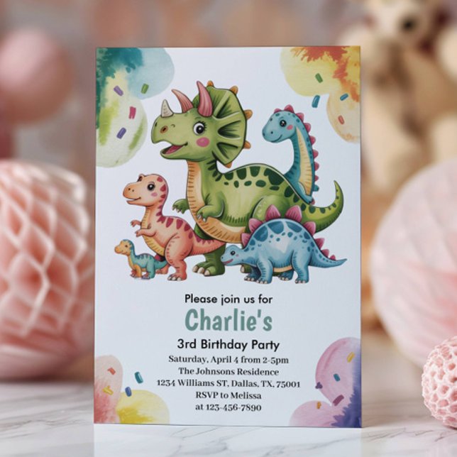 Cute Kids Dinosaur Theme 3rd Birthday Party  Invitation (Creator Uploaded)