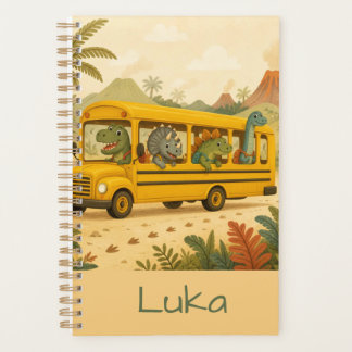 Cute Kids Dinosaurs School Bus Personalised Planner