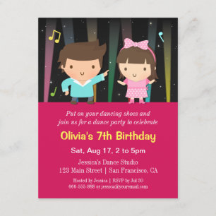 Cute Kids Disco Lights Dance Birthday Party Invitation