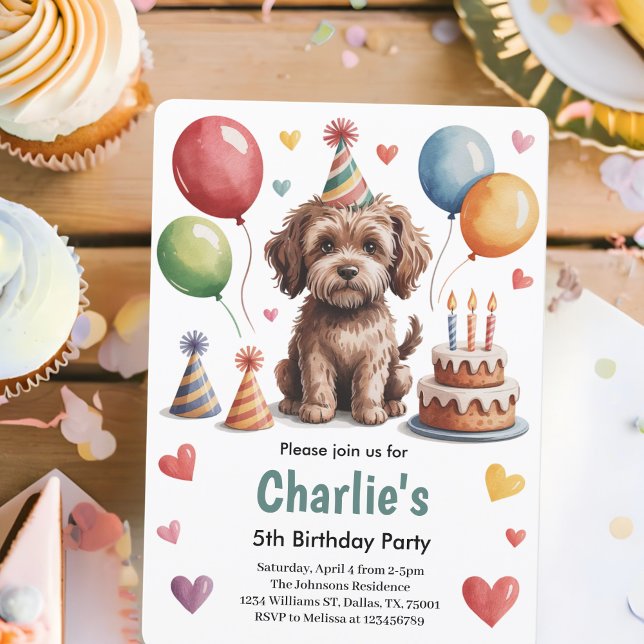 Cute Kids Dog 5th Birthday Party Invitation (Creator Uploaded)