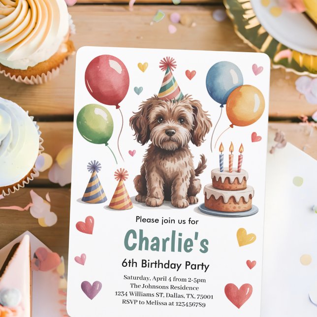 Cute Kids Dog 6th Birthday Party Invitation (Creator Uploaded)