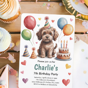 Cute Kids Dog 7th Birthday Party Invitation