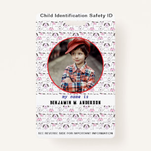Cute Kid's dog Colourful Custom Photo Child ID ID Badge