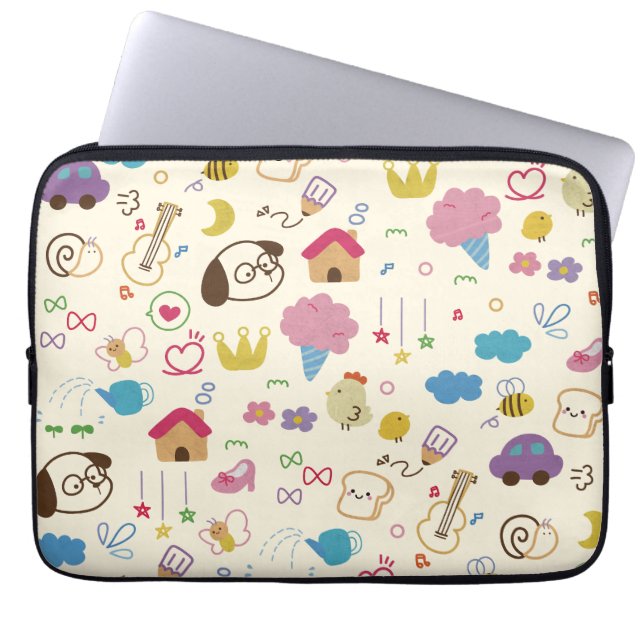 Cute Kids Doodle Pattern Laptop Sleeve (Front)