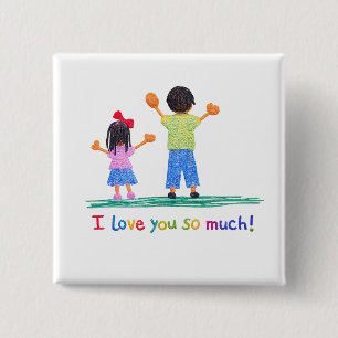Cute Kids Drawing I Love You So Much Colourful 15 Cm Square Badge