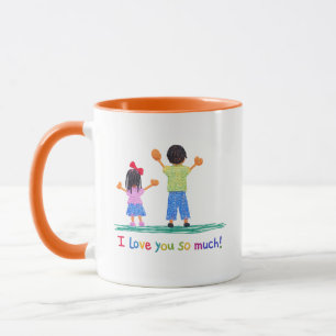 Cute Kids Drawing I Love You So Much Colourful  Mug