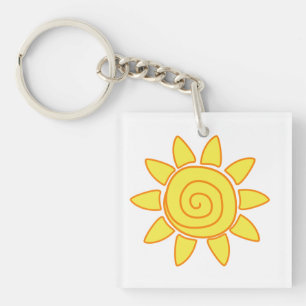 Cute Kids Drawing Sun Illustration Key Ring