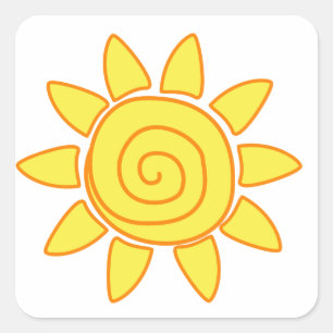 Cute Kids Drawing Sun Illustration Square Sticker