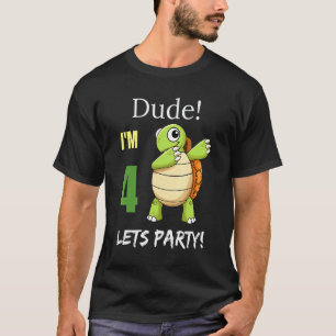 Cute kids Dude I am 4 turtle dabbing 4th birthday T-Shirt