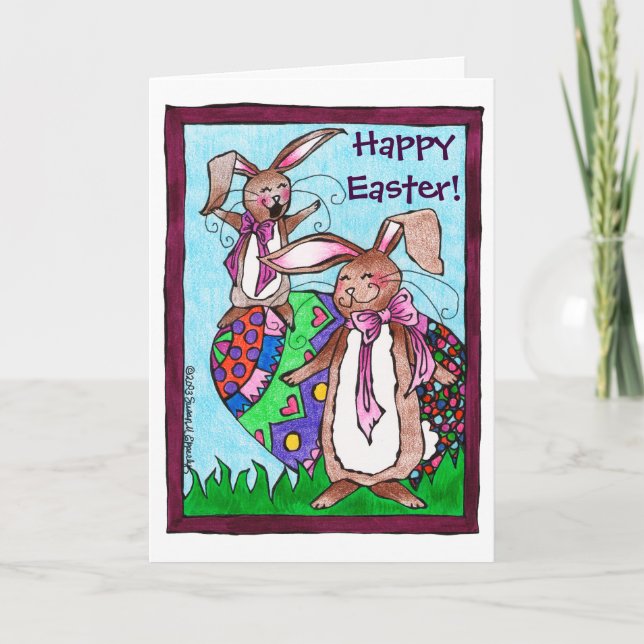 Cute Kids Easter Bunny Easter Egg Holiday Card (Front)