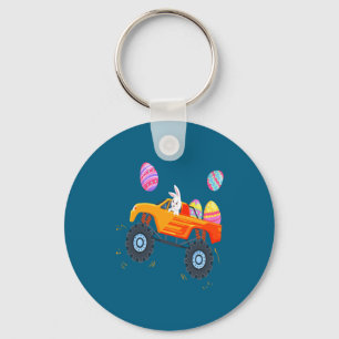 Cute Kids Easter Bunny Riding Monster Truck Key Ring
