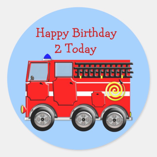 Cute Kids Fire Engine Sticker/Label Cupcake Topper Classic Round Sticker (Front)
