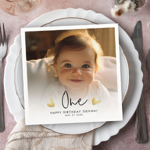 Cute Kid's First Birthday Party Custom Photo Napkin