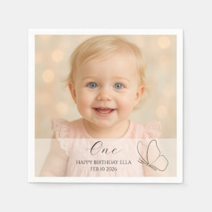Cute Kid's First Birthday Party With Custom Photo Napkin