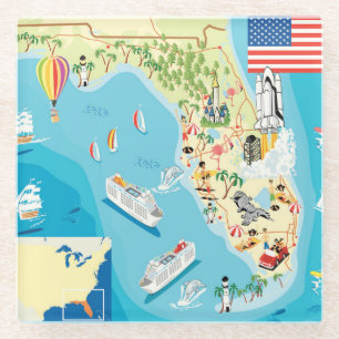 Cute Kids Florida Map Glass Coaster