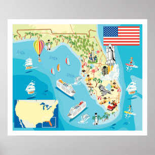 Cute Kids Florida Map Poster