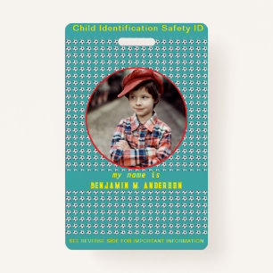  Cute Kid's  Football  Colourful Custom Photo Chil ID Badge