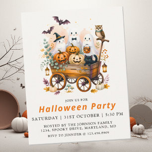 Cute Kids Ghosts & Pumpkins Halloween Party Invitation