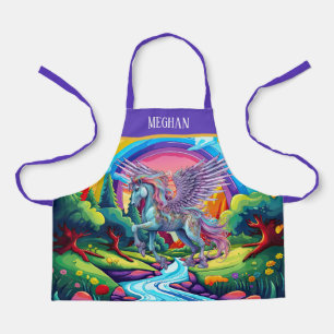 Cute kids girls fantasy unicorn add name apron