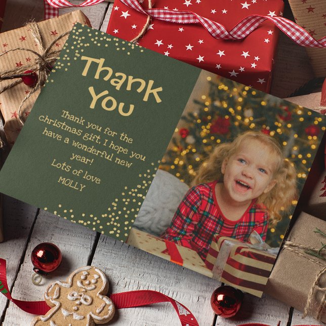 Cute Kids Gold Glitter Photo Christmas Thank You C (Creator Uploaded)