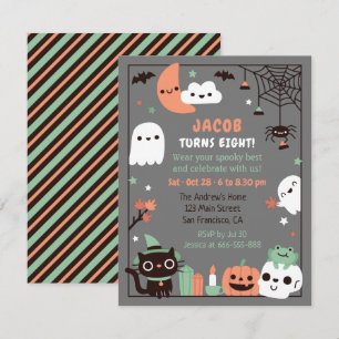 Cute Kids Halloween Birthday Party Grey Invitation