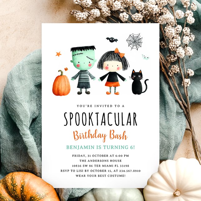 Cute Kids Halloween Birthday Party Invitation (Creator Uploaded)