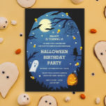 Cute Kids Halloween Birthday Party Invitations<br><div class="desc">Cute hand-drawn halloween birthday party invitations featuring bats,  a spiderweb,  candy corn,  a ghost,  black cat and a jack-o-lantern against a night-time halloween scene with spooky branches and a full moon.</div>