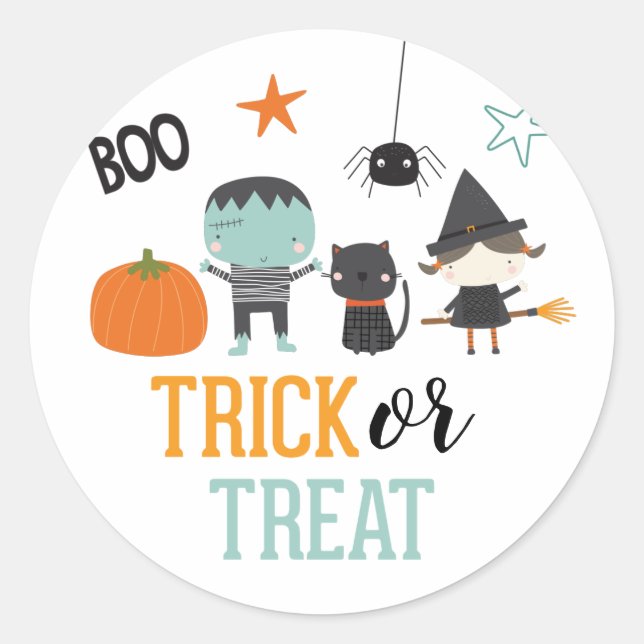 Cute kids Halloween Birthday Trick or Treat Party Classic Round Sticker (Front)
