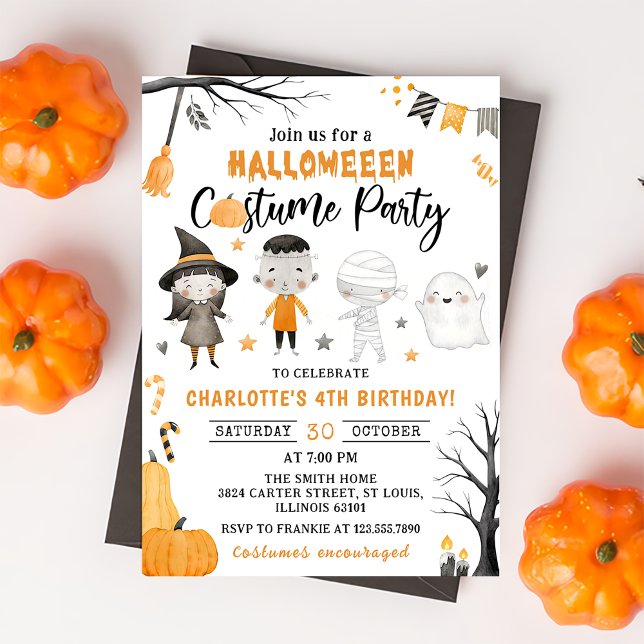 Cute Kids Halloween Costume Birthday Party Invitation (Creator Uploaded)