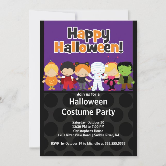Cute Kids Halloween Costume Party Invitation (Front)
