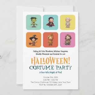 Cute Kids Halloween Costume Party Modern Block Invitation