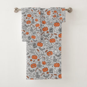 Cute Kids Halloween Doodle Pattern Bath Towel Set