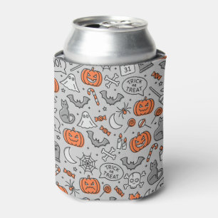 Cute Kids Halloween Doodle Pattern Can Cooler
