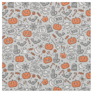 Cute Kids Halloween Doodle Pattern Fabric