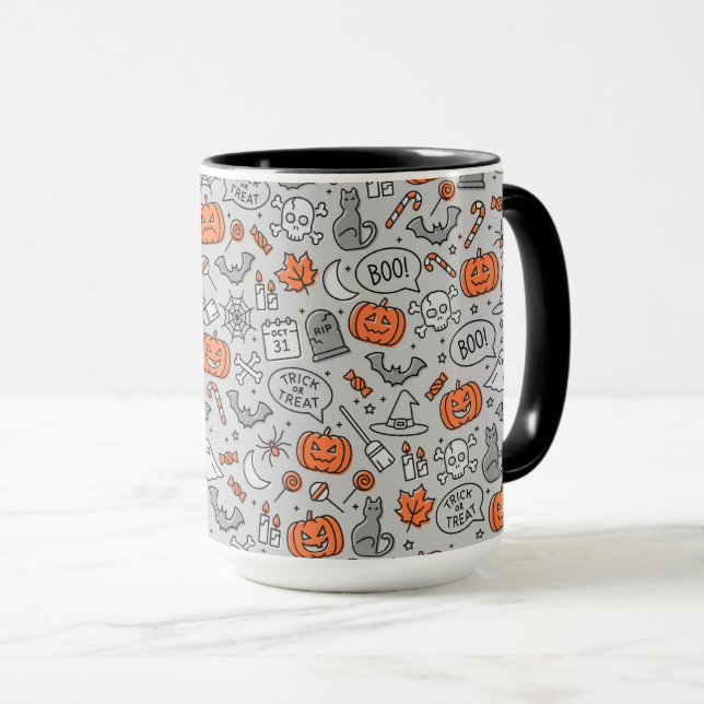 Cute Kids Halloween Doodle Pattern Mug (Front Right)