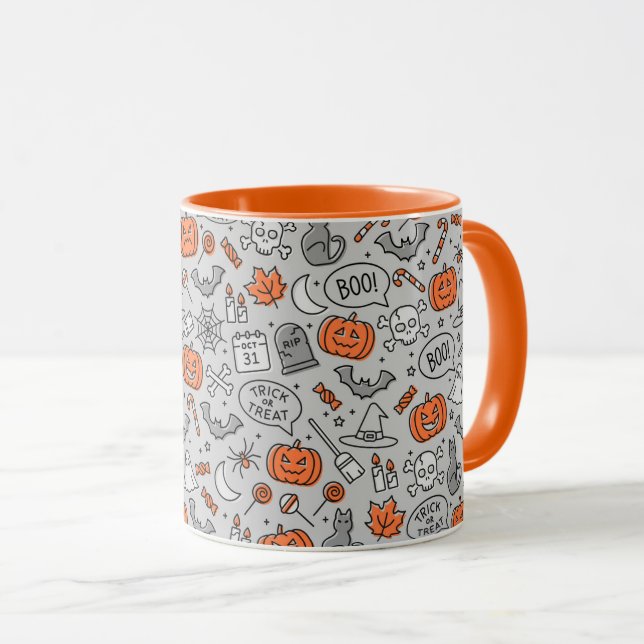 Cute Kids Halloween Doodle Pattern Mug (Front Right)