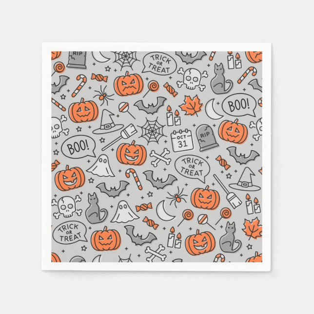 Cute Kids Halloween Doodle Pattern Napkin (Front)
