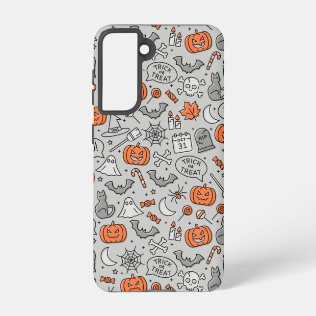 Cute Kids Halloween Doodle Pattern Samsung Galaxy S21 Case (Back)