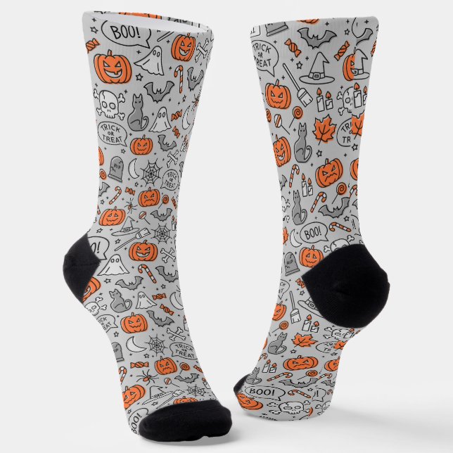 Cute Kids Halloween Doodle Pattern Socks (Angled)