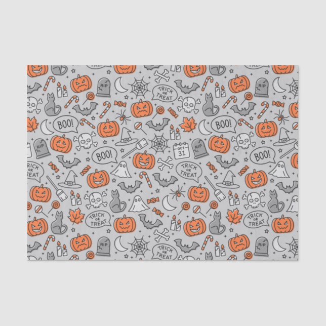 Cute Kids Halloween Doodle Pattern Tissue Paper (Front)
