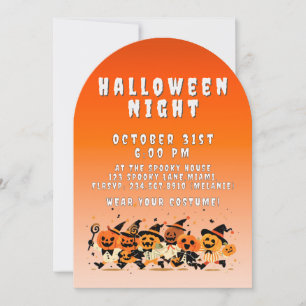 Cute Kids Halloween Night Party Orange Gradient Invitation
