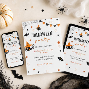 Cute Kids Halloween Party Black Orange Invitation