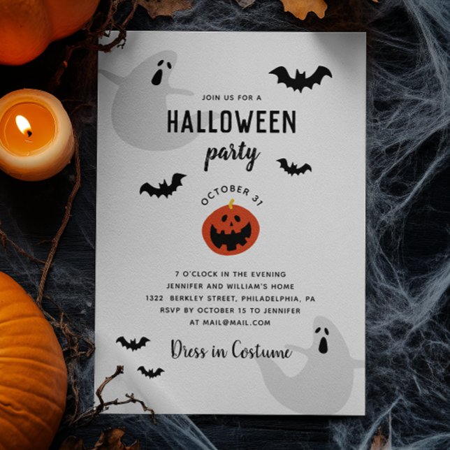 Cute Kids Halloween Party | Ghosts, Bats & Pumpkin Invitation (Creator Uploaded)