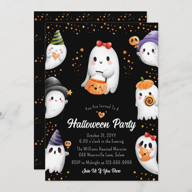 Cute Kids Halloween Party Invitation (Front/Back)