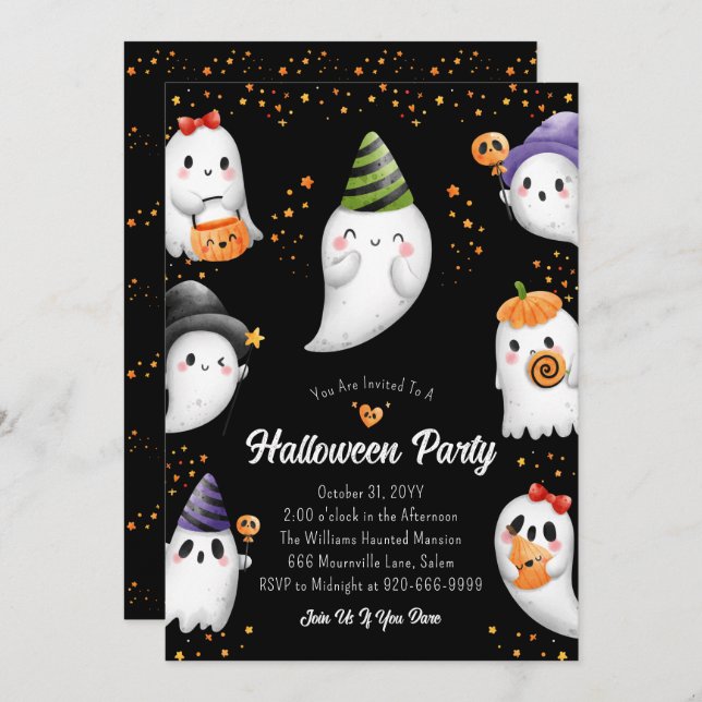 Cute Kids Halloween Party Invitation (Front/Back)