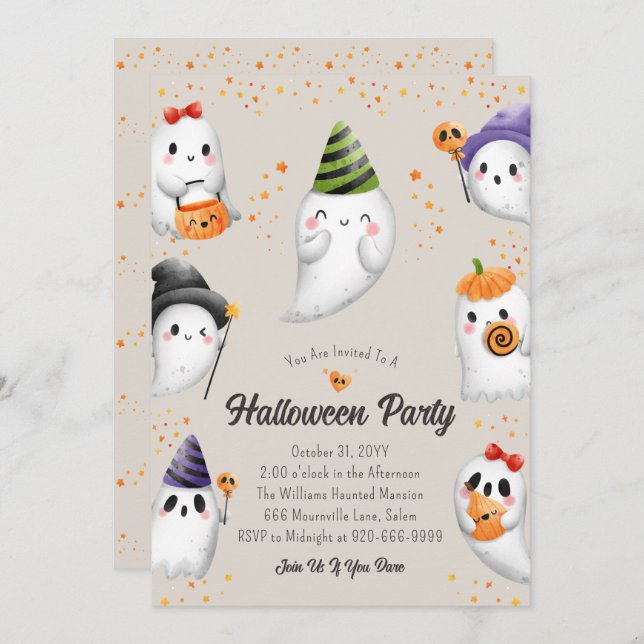 Cute Kids Halloween Party Invitation (Front/Back)