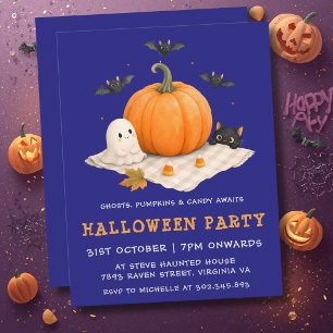 Cute Kids Halloween Party Pumpkin Ghost Invitation