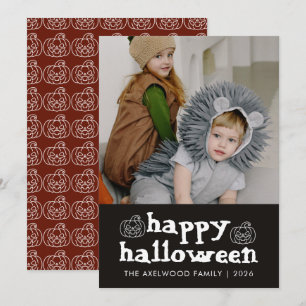 Cute Kids Halloween Pumpkin Pattern Family Photo Holiday Card